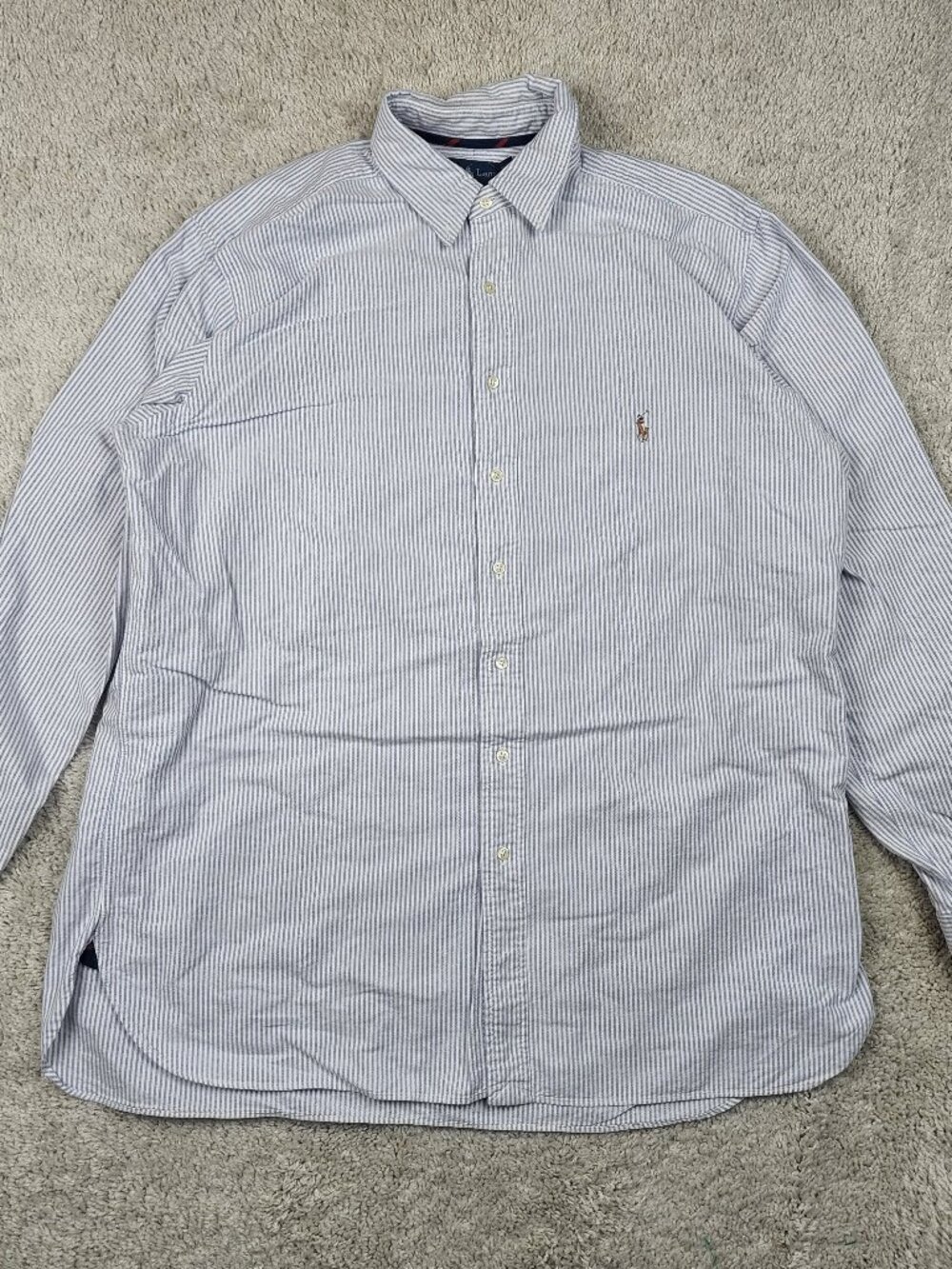 Polo Ralph Lauren Long Sleeve Button Up Pony Blue Striped Sz XL Tall Y2K USA VTG